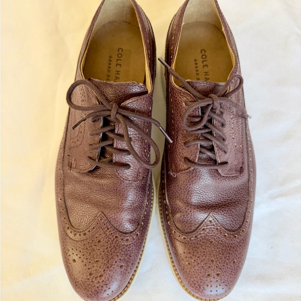 Cole Haan Brown Pebbled Leather Wingtip Derbys